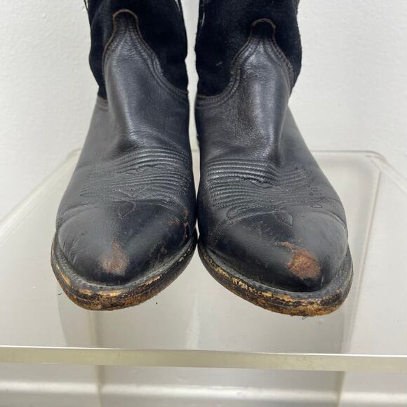 Vintage Dan Post Men’s Black White Tooled Suede Leather Cowboy Boots 6.5 M - Picture 6 of 12